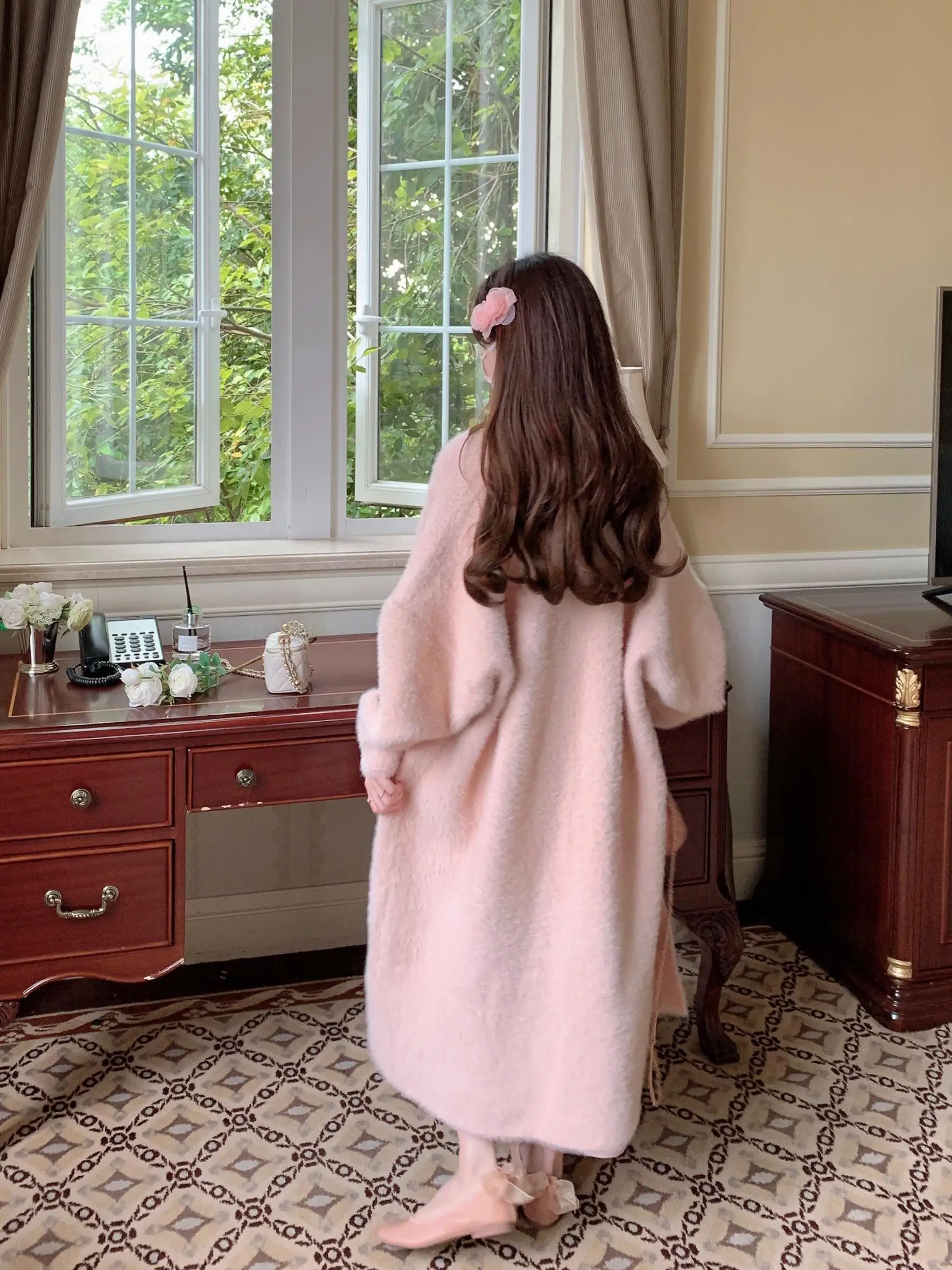 

Yoyo Xiaozhi Autumn Winter Thiened Soft Comfortable Over-Knee Mink Velvet Gentle Long Open Cardigan Lazy Sle Outerwear