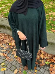 Abaya de pana para mujer, vestido largo musulmán turco, ropa modesto islámica, caftán, Hijab, bata de lujo de Dubái, Invierno