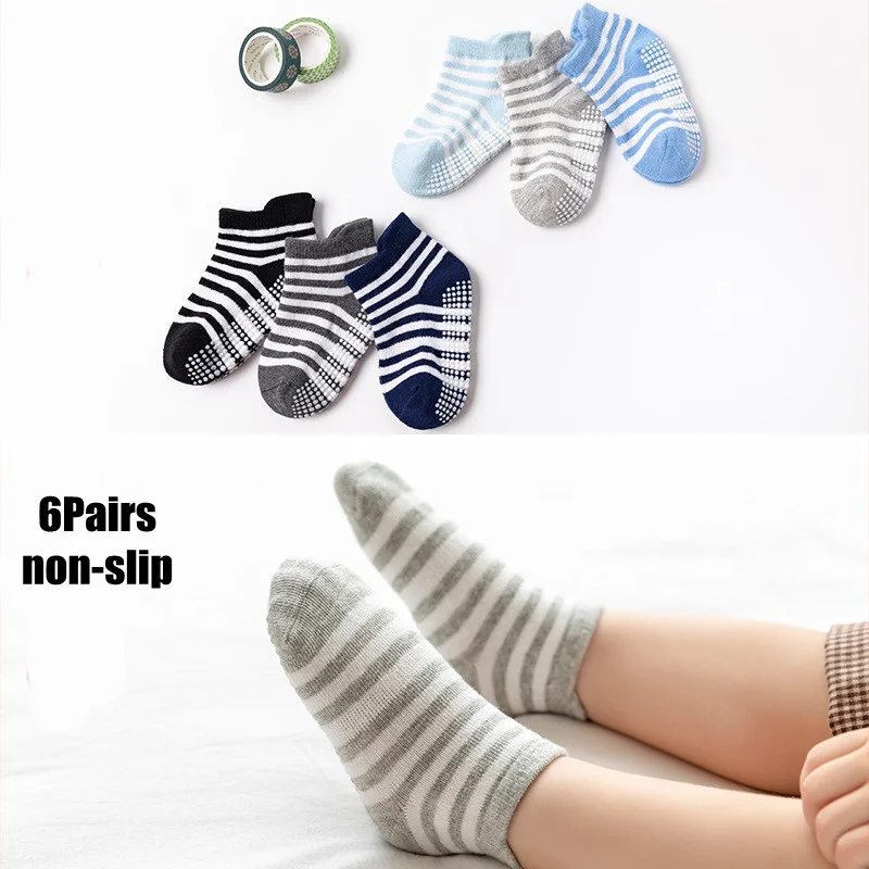 6Pairs/lot Cotton Baby Socks Non-slip Floor Socks 10-16cm Foot Length Socks for 0-5 Years Children Kids Boy Girls