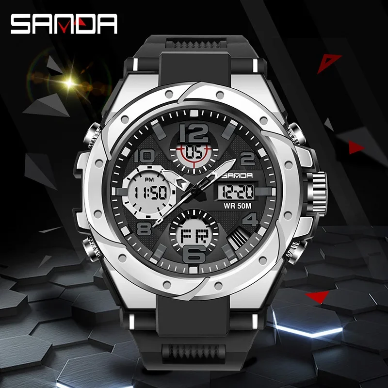 

Sanda 6008 trendy and personalized men's electronic watch sports luminous watch multi-functional waterproof men's watch