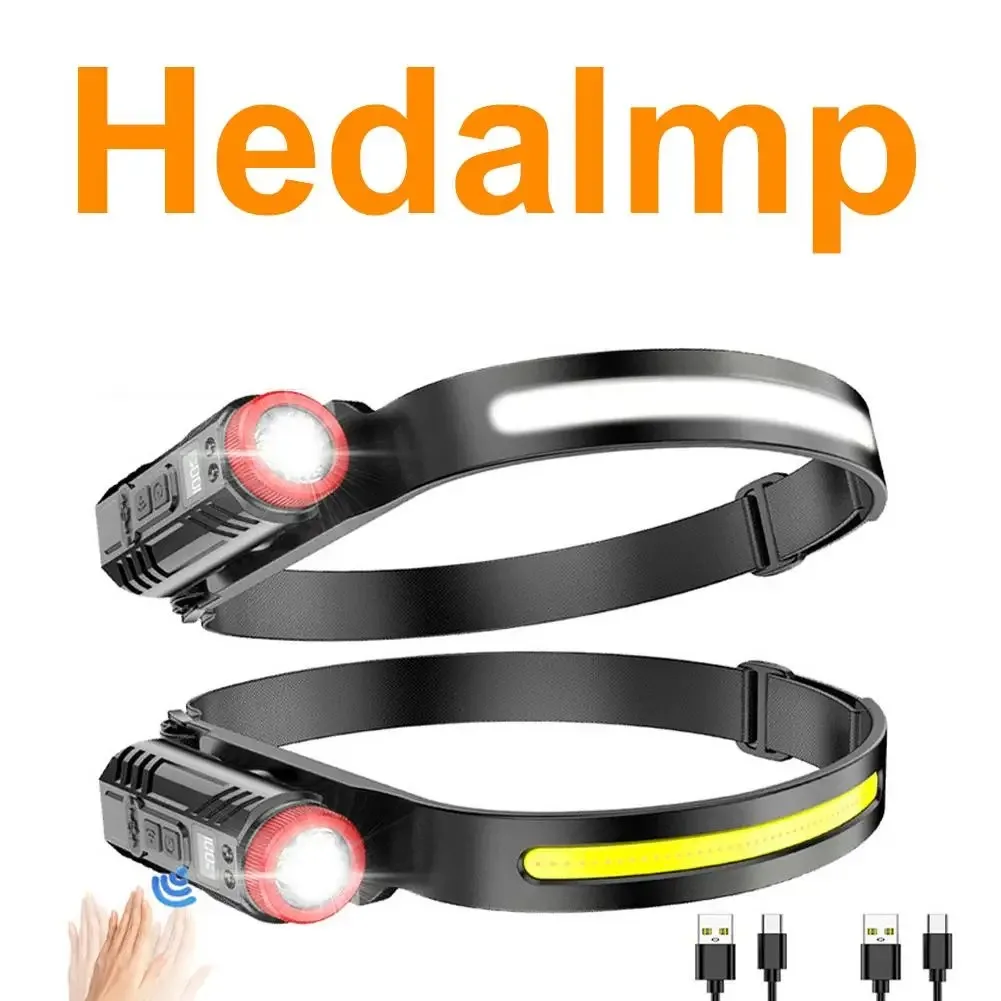 

COB LED Headlamp Induction Head Lamp Built-in Battery USB Rechargeable Head Flashlight Outdoor Camping Fishing Sensor Headlight