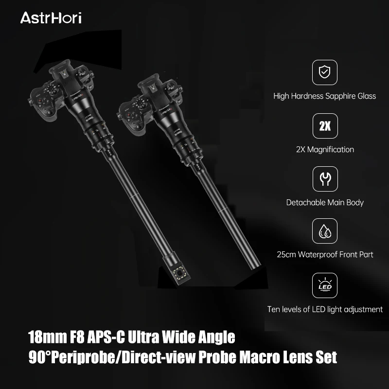 

AstrHori 18mm F8 APS-C 2X Macro Probe Lens 90 Degree+Direct View Specialty Lens 2:1 Magnification, with Built-in Fill Light