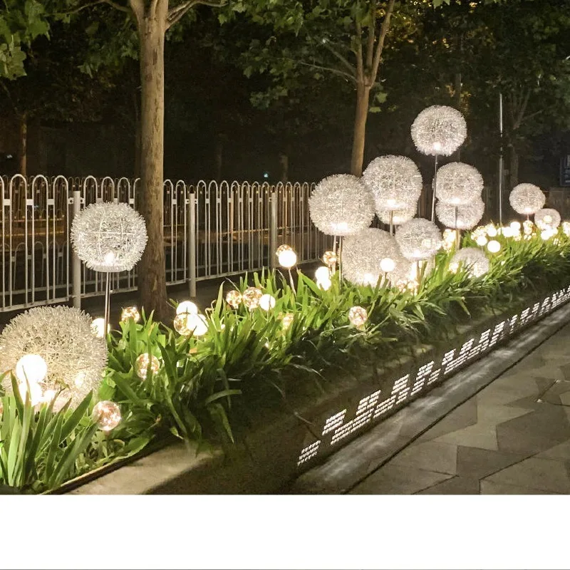 Dandelion lamp Outdoor courtyard fiber optic lamp Plug-in decorative lawn lamp Square garden landscape ball lamp
