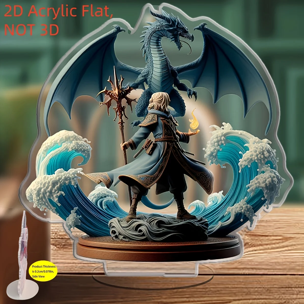 2D Flat, 2D, Flat, 1pc Acrylic, Universal 2D Flat Imitation Crystal Dragon& Armored Figure Crystal Decorative Emblem, Mythical G