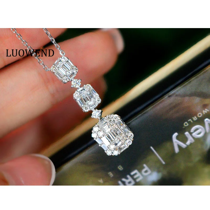 

Ожерелье LUOWEND из 100% белого золота 18 карат, модный дизайн, подвеска с натуральным бриллиантом 0,90 карата, для женщин, элитные ювелирные украшения для вечеринок