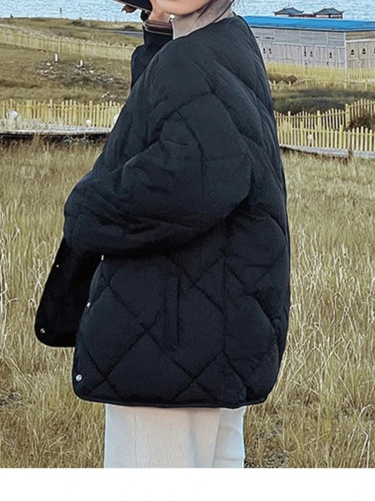

New in Winter Cotton-Padded Jacket for Women New Versatile Lightweight Rhombus Plaid Cotton-Padded Jacket Simple and Stylish