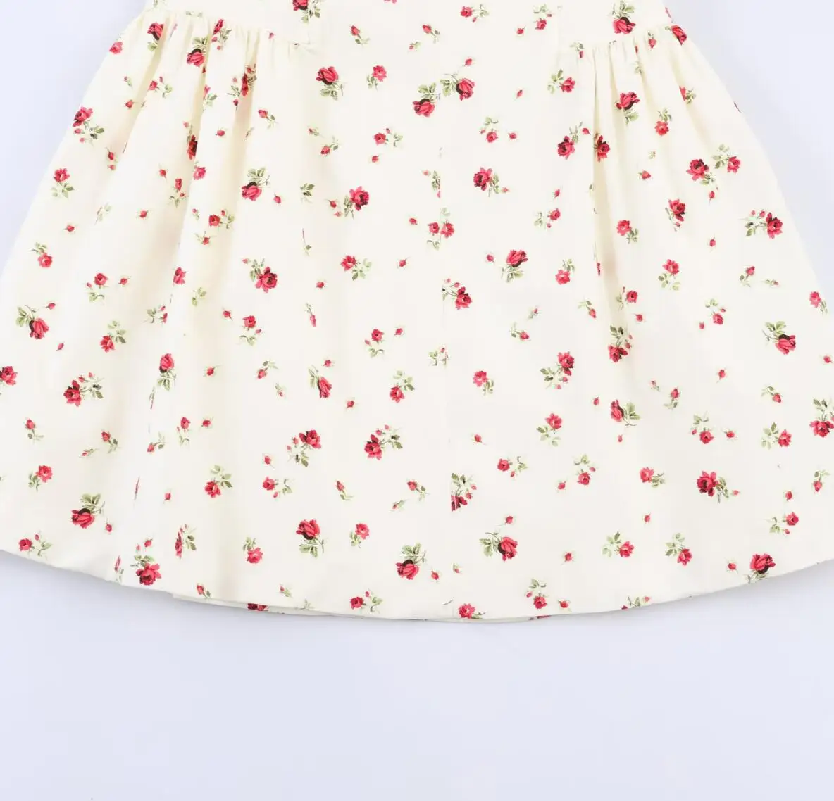 Sexy Beige With Red Floral Print V Collar Sling Mini Dress Women Backless Low Waist Ruched Swing Dresses Femme Vestidos Robe