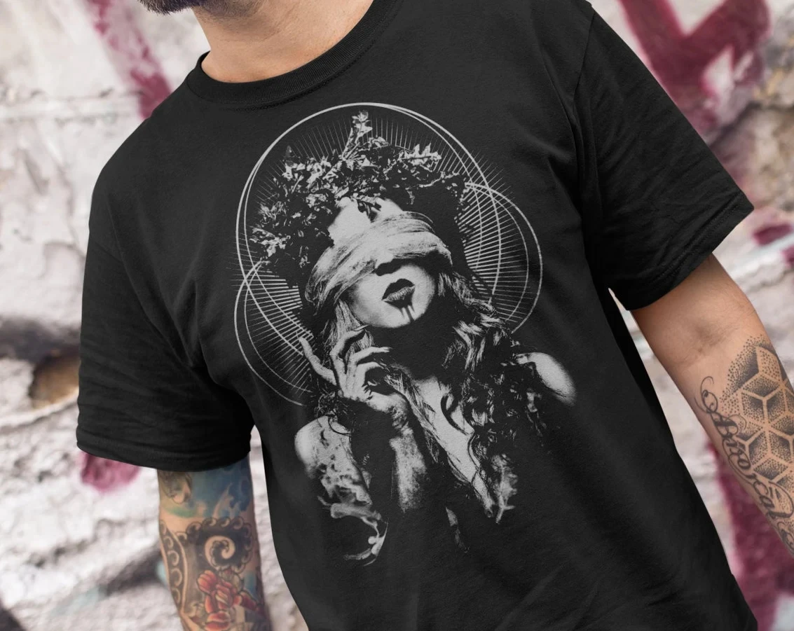 Witch Goddess T-Shirt: Flora Earth Element, Dark Academia Men Tee Graphic T Shirts Retro Streetwear Short-sleeved Men's T-shirt