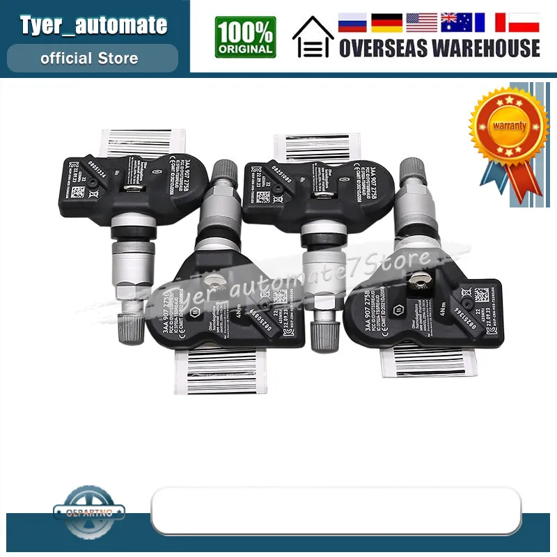 Para Volkswagen CC Passat Passat CC Tiguan 4 Uds Sensor de monitoreo de presión de neumáticos TPMS 433MHz 3AA907275B 3AA907275D 3AA907275