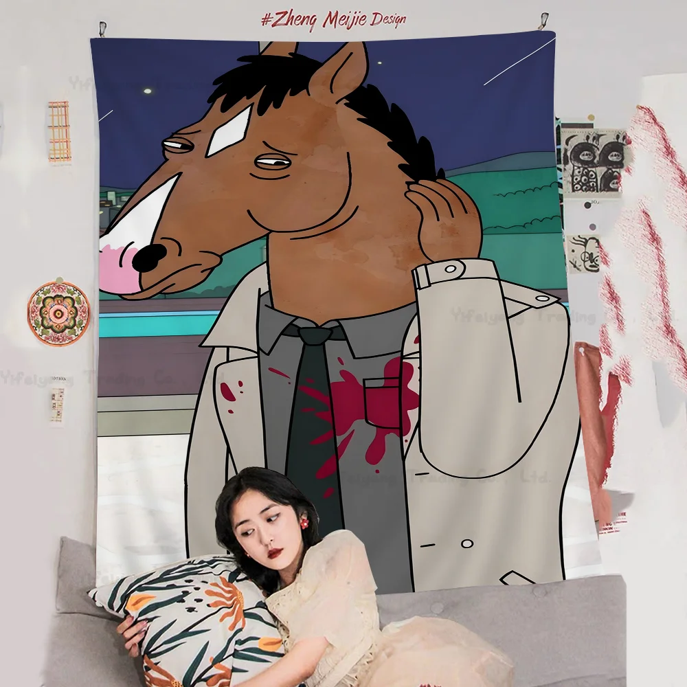 B-BoJack Funny Horsemans Cartoon Tapestry Art Science Fiction Room Home Decor Wall Hanging Sheets