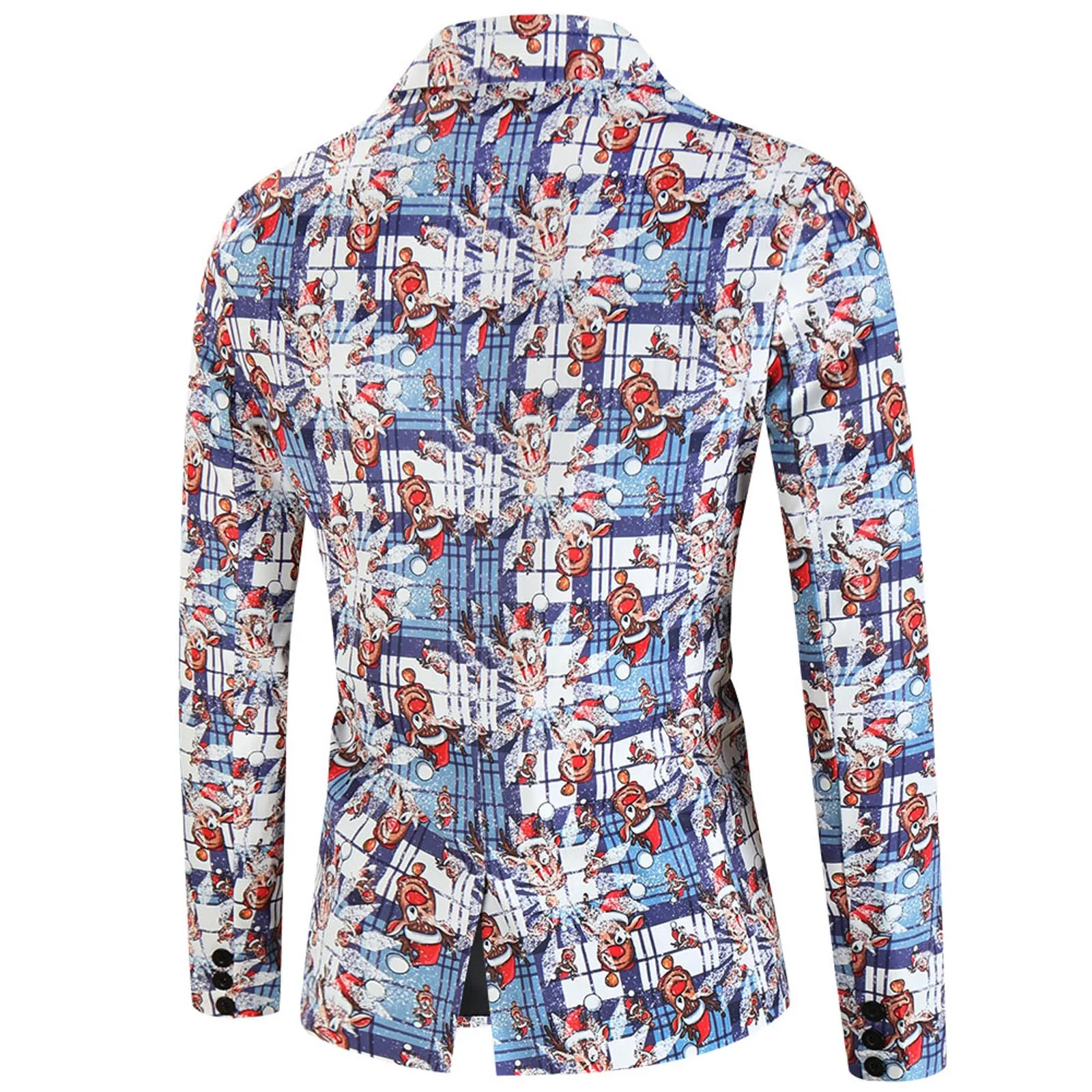 2024 Mens Fashion Leisure Christmas Printed Pocket Buttons long Sleeve V Neck Suit Big Male Suits idle leisure Suit Coat