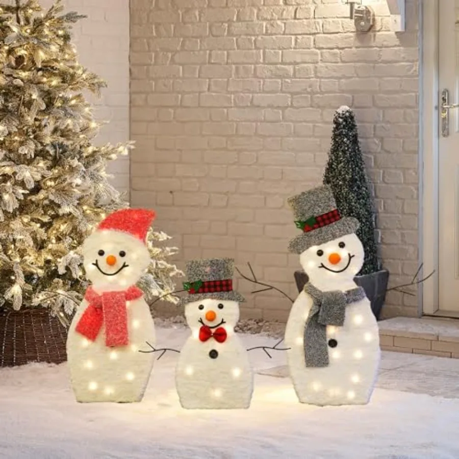 Dazzle Bright Snowman Christmas Decorations, 3-Piece Light Up 2D Snowman Family, 60 L Waterproof for Indoor or Outdoor Garden Y