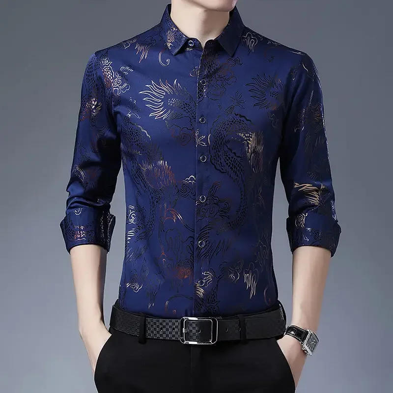 

Flower Shirt Men's Long Sleeve Men's Inch Clothes Middle-aged Casual Dad Outfit JJ903