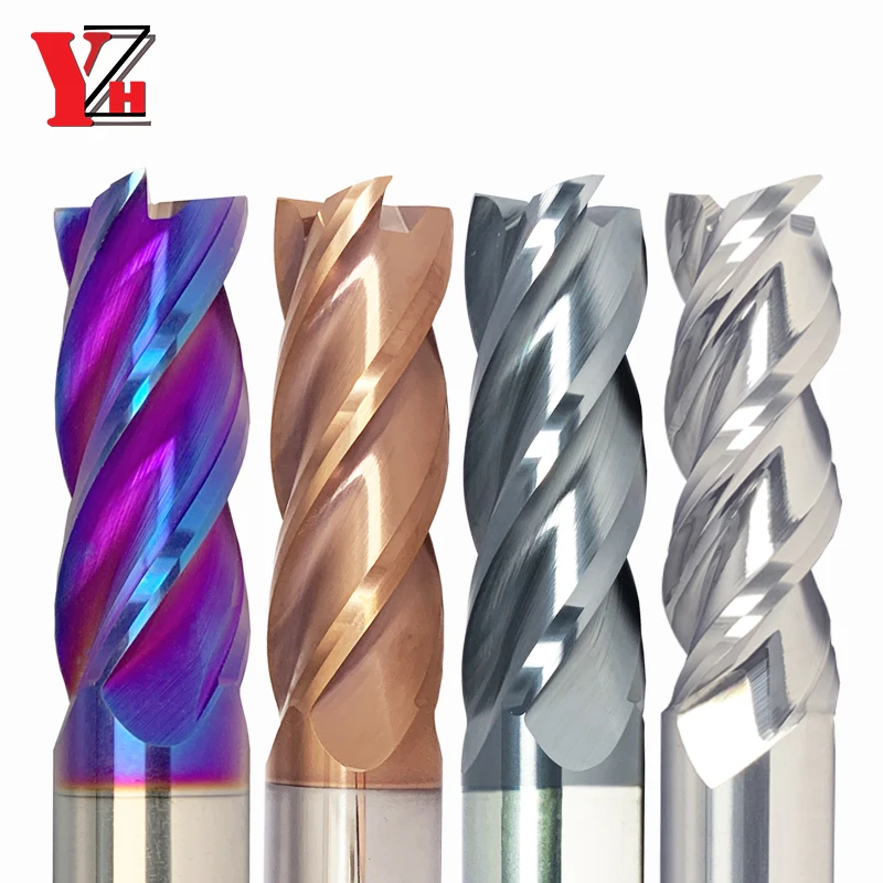 Tungsten Carbide End Mill, Machine Cutter Tools, Quadrado Router Bit, CNC, HRC45, 4 flautas, 1mm, 2mm, 4mm, 6mm, 8mm, 10mm, 12 milímetros, 14