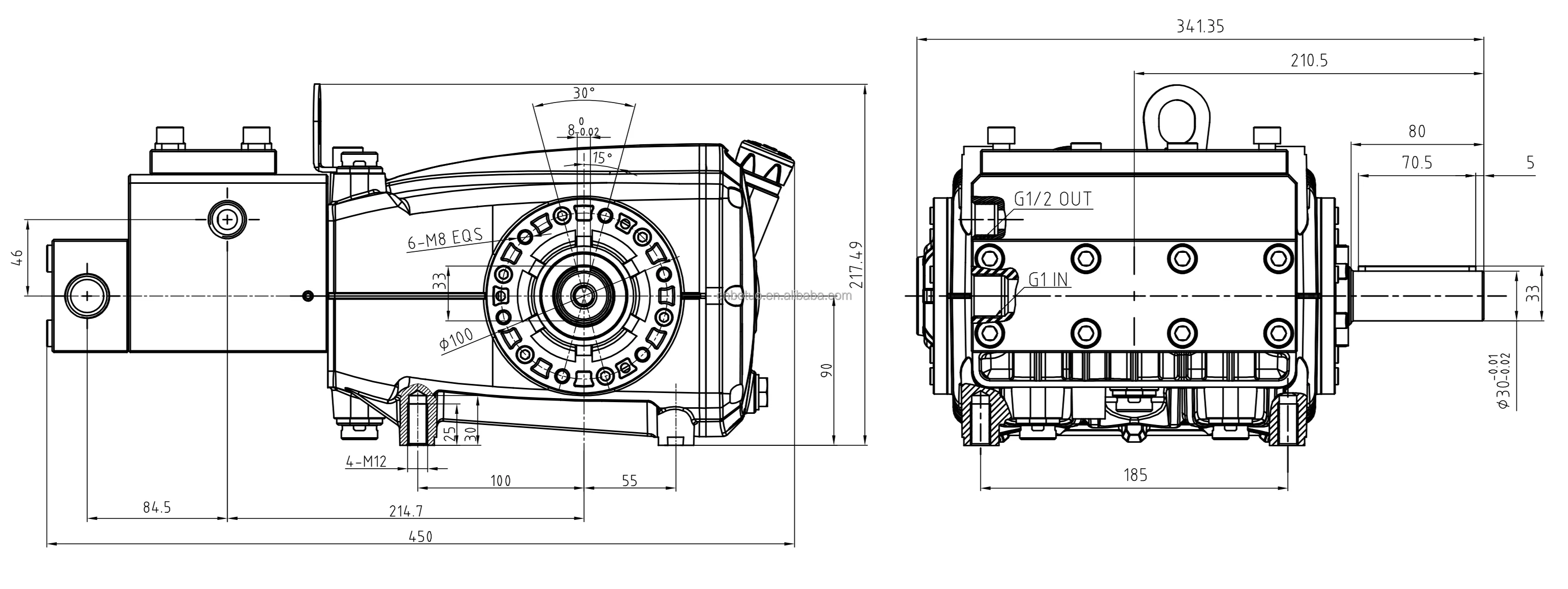 8700pSI 600Bar 29Lpm Plunger Piston Oil Pump Triplex High-Pressure Plunger Pump Fluid End