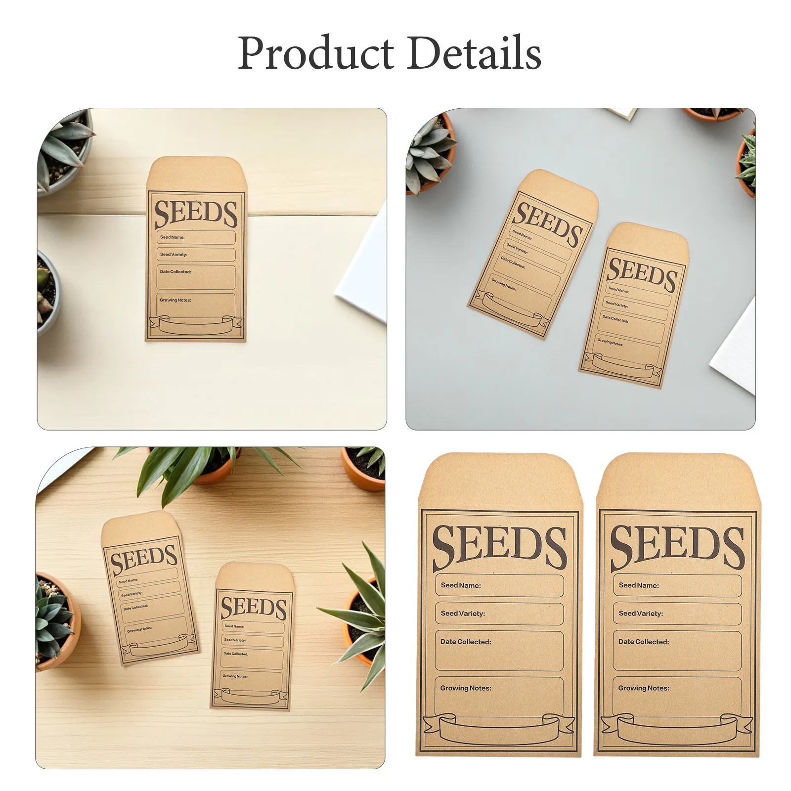150Pcs Seeds Saving Envelopes Kraft Paper Self Sealing Seeds Storage Bag 4.7x3.2 Inch Garden Seed Packet Organizer