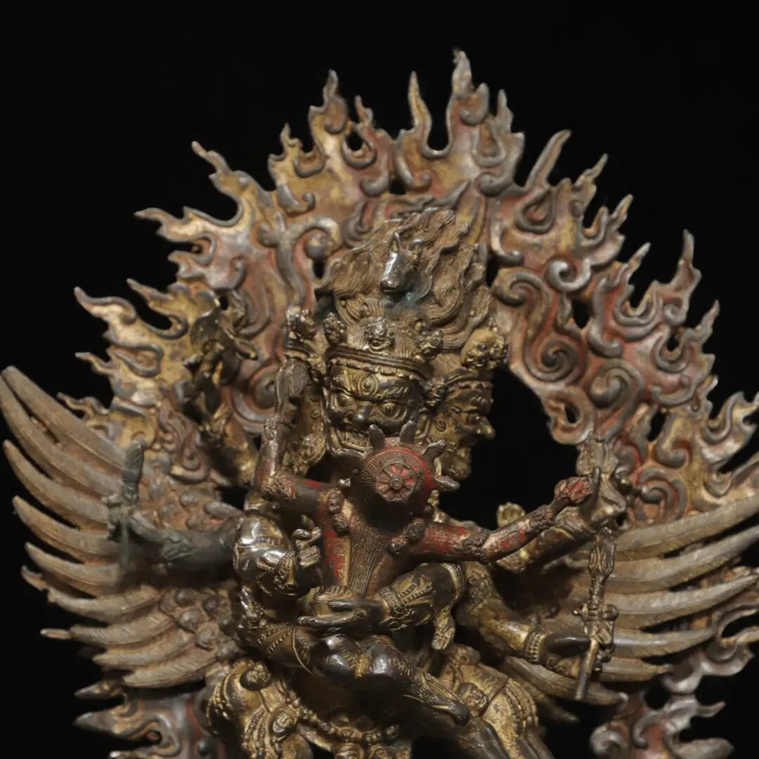 Tibetan Pure Copper Painted Gold Yamantaka Double Body Statue Home Altar Vintage Decor