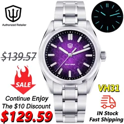 Watchdives New WD0003B ‌Aventurine Dial Watch VH31 Sweep Movement Sapphire Crystal Luminous 100m Waterproof 36mm Vintage Watche