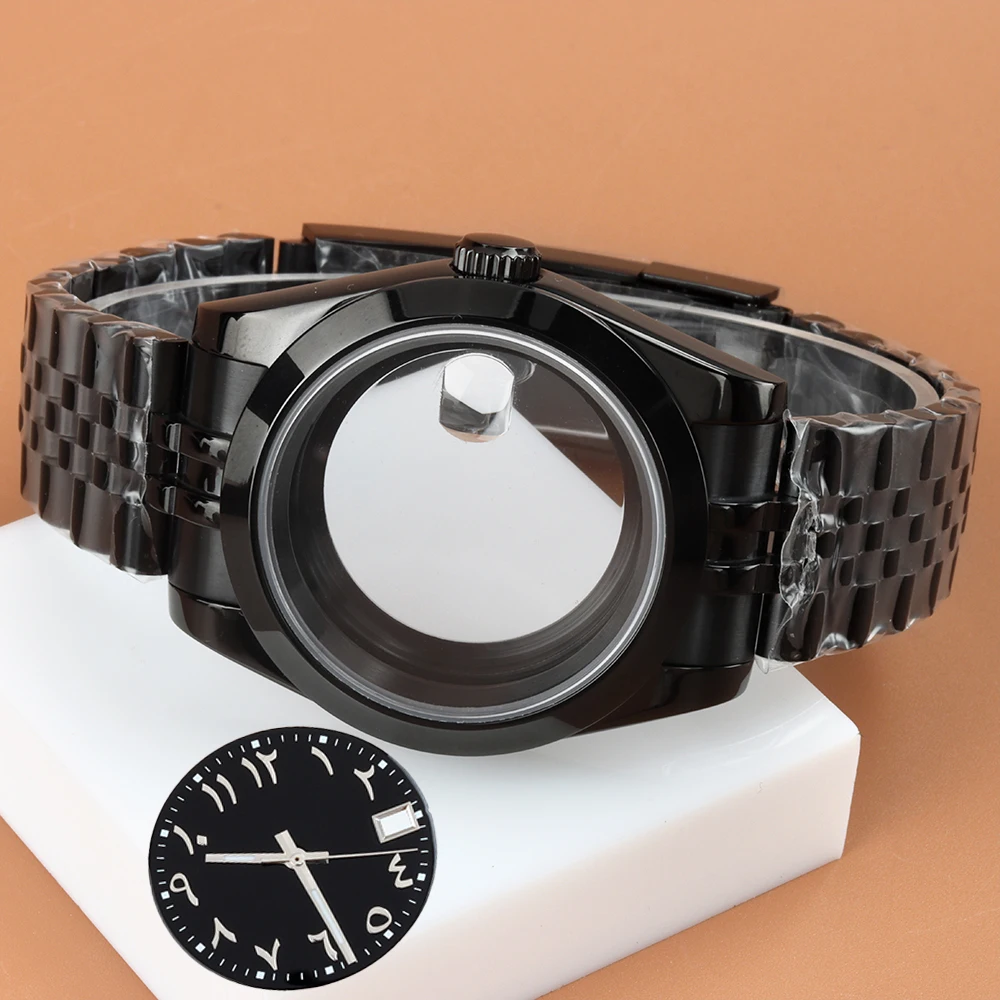 

Black 36mm 39mm Watch Case with 28.5mm Arabic numeral Dial Hands Waterproof Jubilee Strap For NH35 NH36 Movement Sapphire Glass