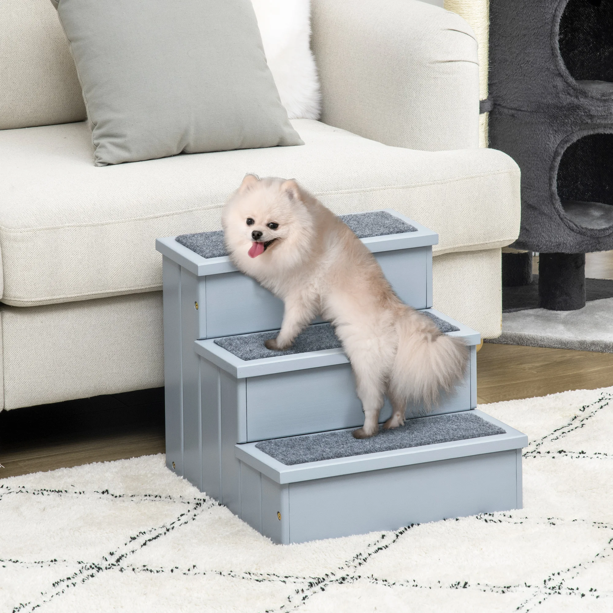 PawHut pet Ladder 3 step with space 40,5x44,5x38 cm Gray