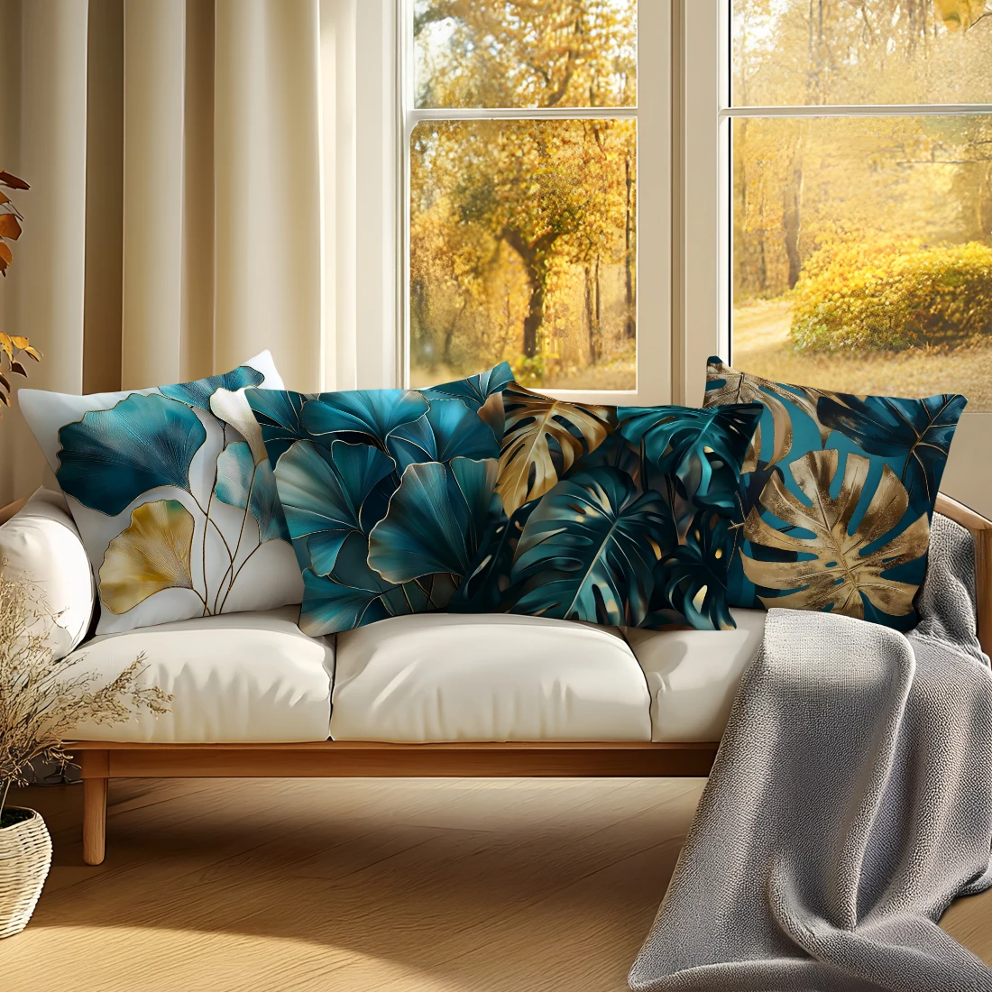 Ginkgo Biloba Leaves Turtle Pillowcase Printed Polyester 45x45cm Throw Pillowcover Decorative Sofa Cushion Pillowslip Home Decor