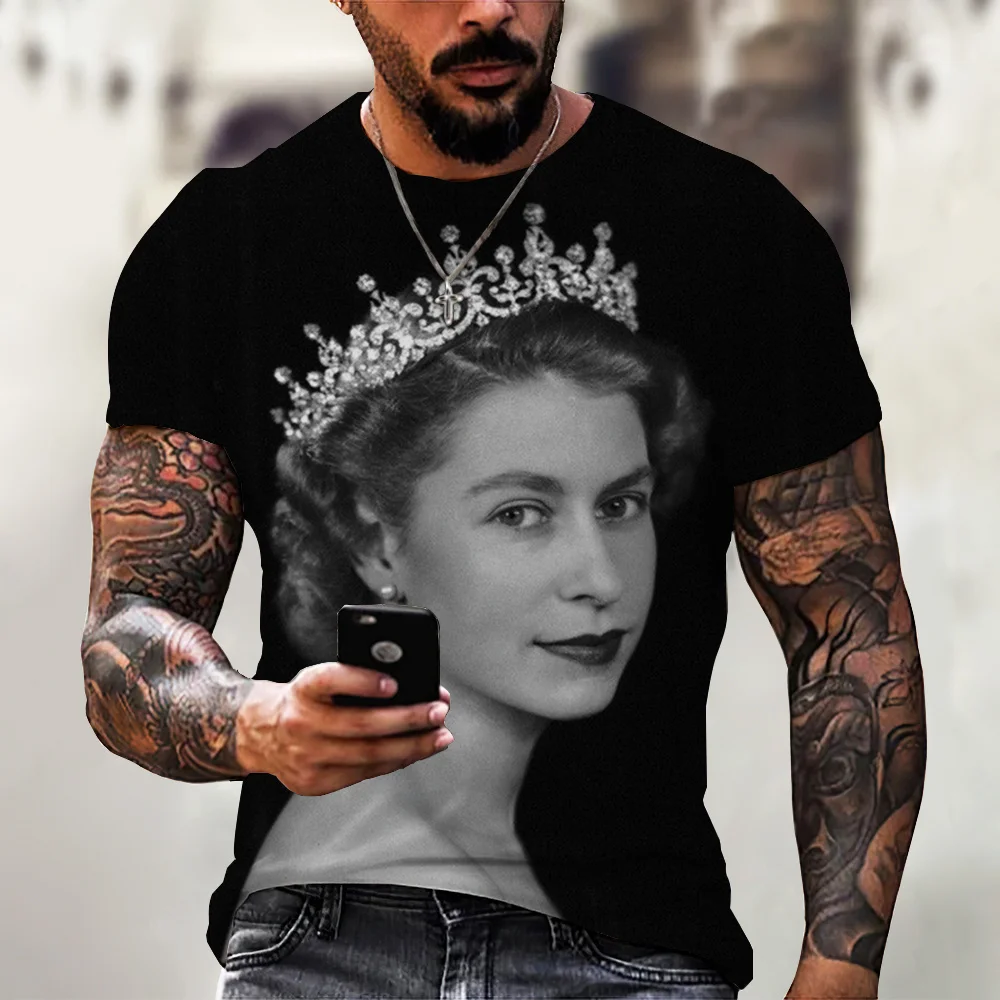 Summer Queen Elizabeth 3d Printed T-shirt Men's Loose Quick Dry Short Sleeve Top T-shirt Casual Fashion Men's T-shirt