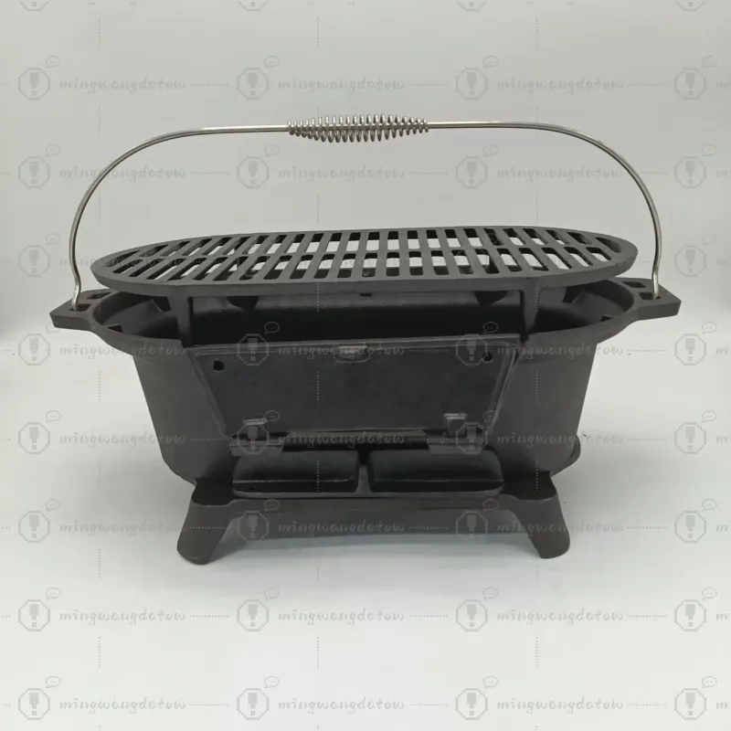 Cast Iron Charcoal Grill Non Coated with Cooking Grid Thickened BBQ Stove for Outdoor Camping Home Tea Brewing