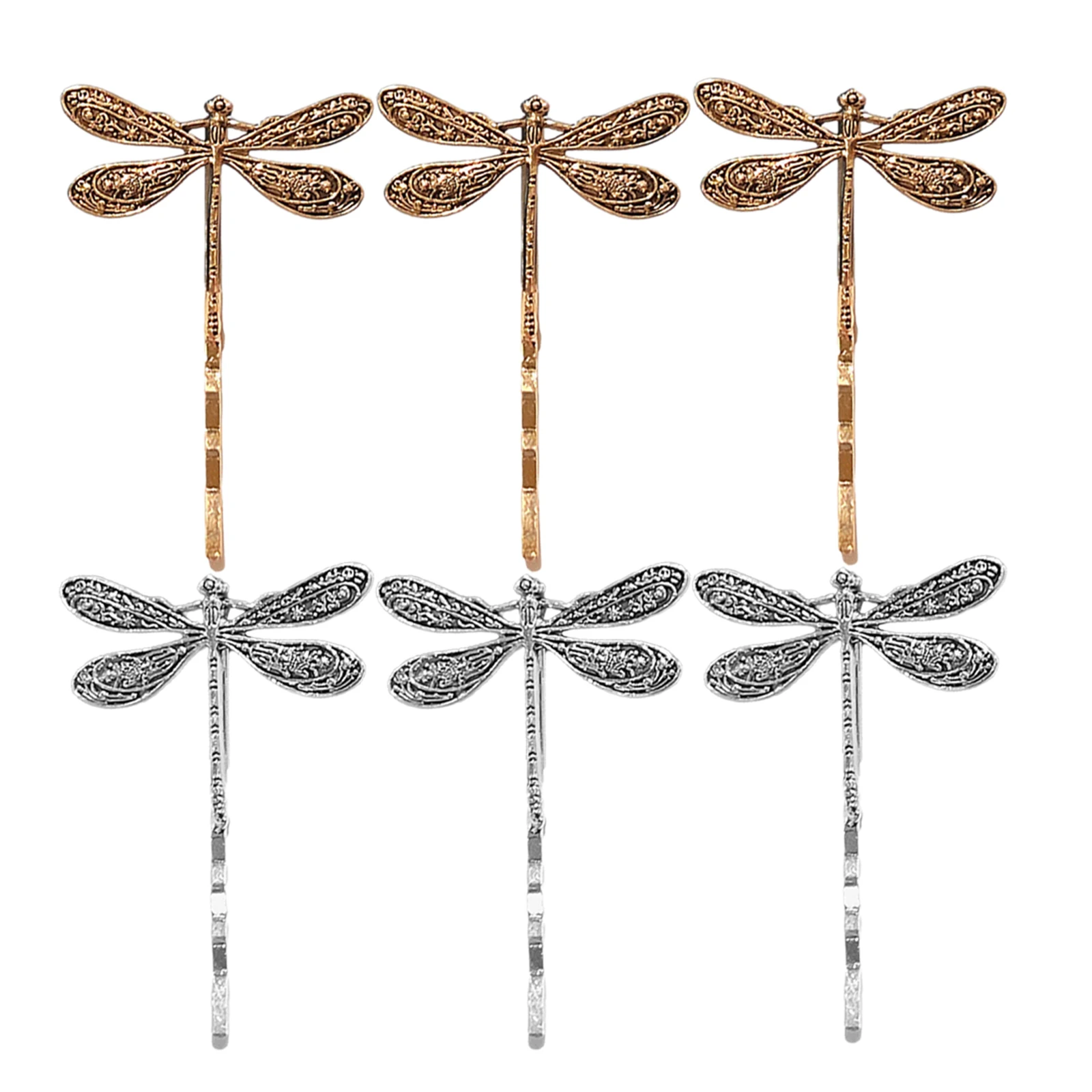 

6 pcs Vintage Dragonfly Hair Clips Retro Silver Gold Bobby Pins for Women Decorative Headbands Everyday Party Use
