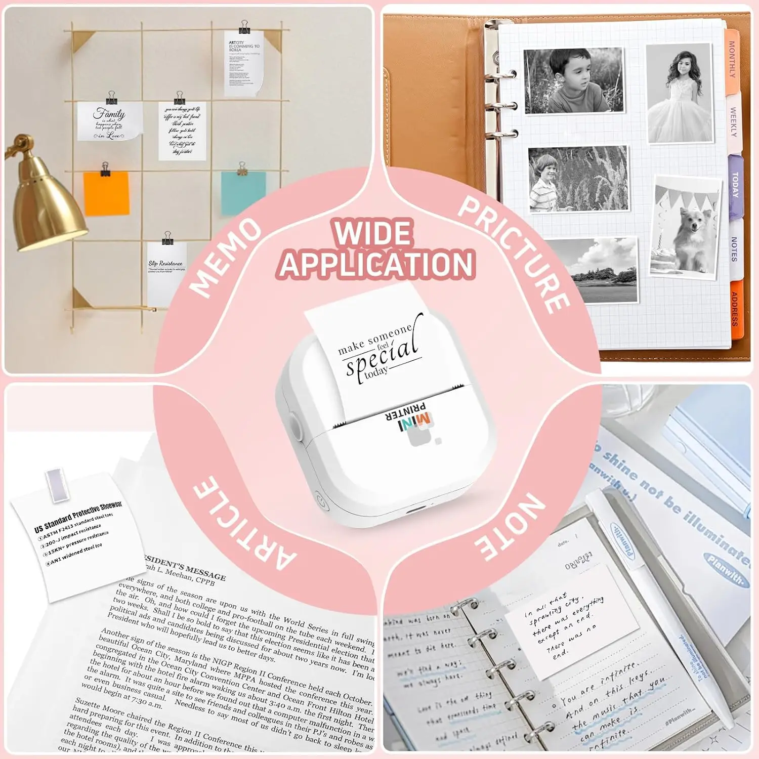 ステッカープリンター - 24インチ/分高速印刷 - Bluetoothインクレスプリンター&ステッカーメーカー、13ロール用紙付き、メモ用コンパクトプリントポッド