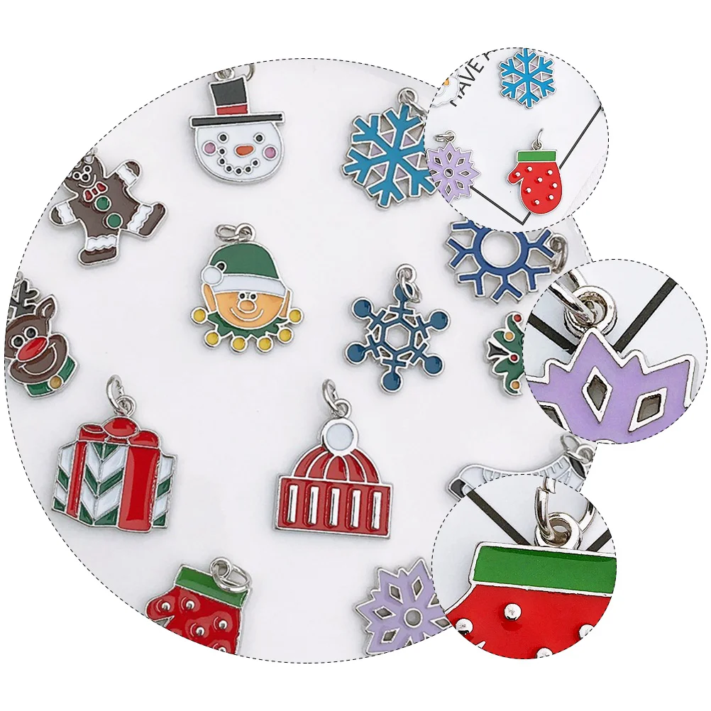 

17pcs Christmas Tree Drip Oil Diy Earrings Alloy Jewelry Accessories Pendant Set Xmas Decor Earring Necklace Pendant Making
