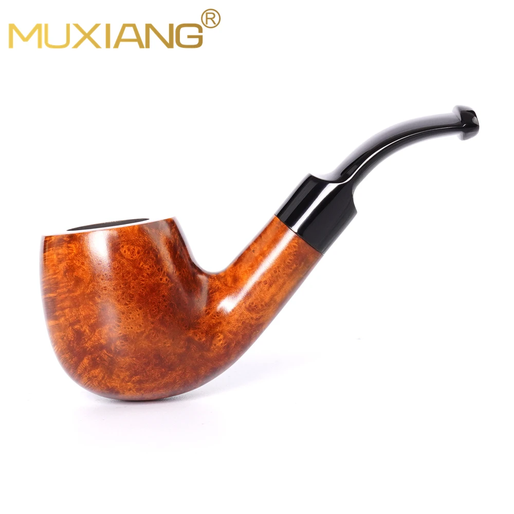 MUXIANG Handmade Bent Pot Briar Pipe Small Saddle Bent Stem Fit 3mm Filter Portable Gentleman Tobacco Gift