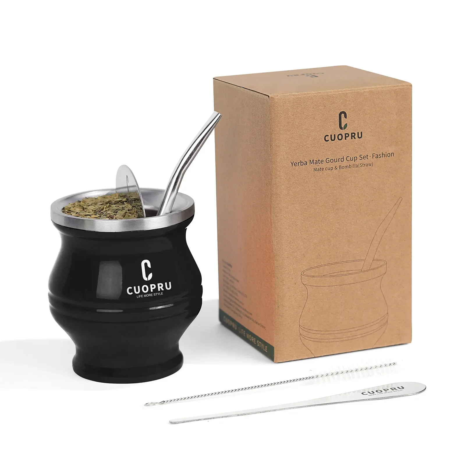 Yerba Cup Bombilla Set - The 5 in 1 Yerba set includes a Modern Cup, Yerba Mate Shaper set, Bombilla (set)