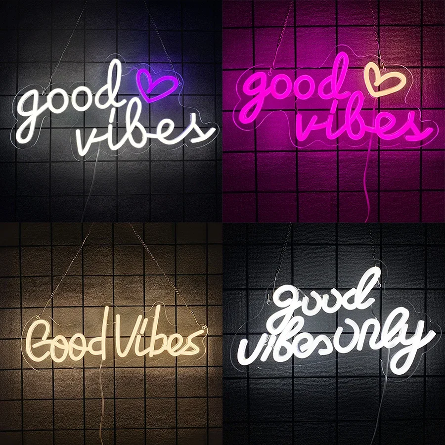 

Неоновая вывеска Good Vibes Only для декора стен, светодиодные светящиеся вывески для декора спальни, игровой комнаты, клуба, вечеринок, питание от USB, простая установка