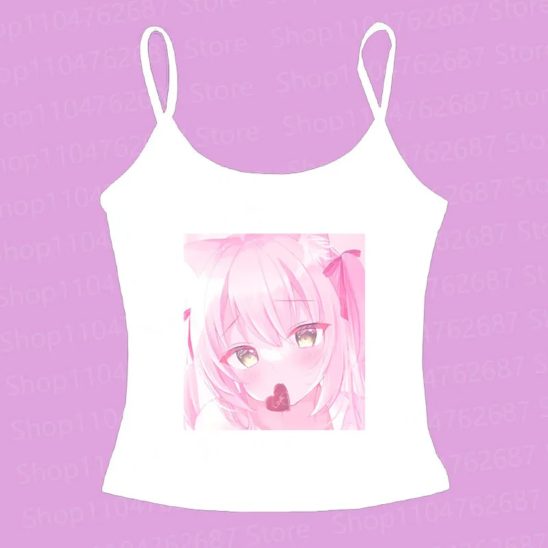 

Summer Goth Y2k Women Clothes Cartoon Anime Print Top slim Grunge Crop Vintage Corset Camisole Baby Tees Tank Top street sling