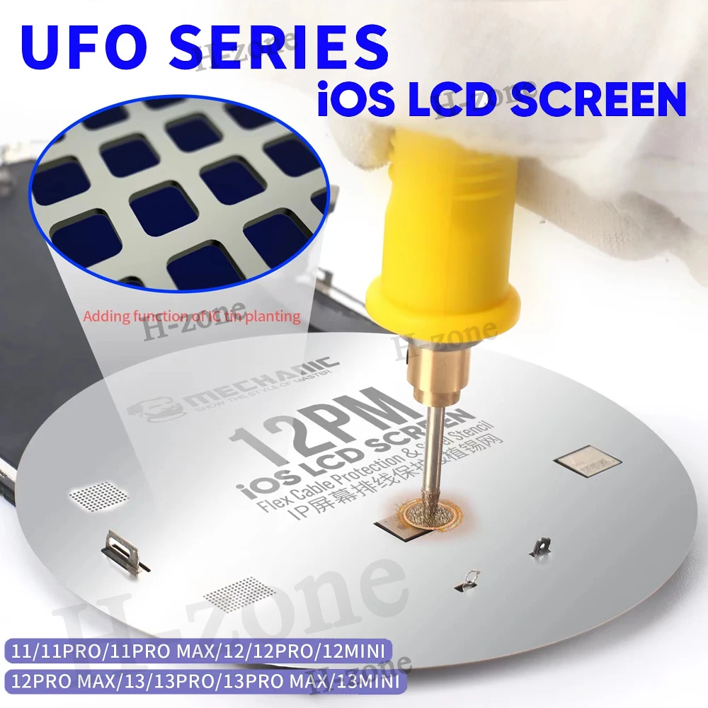 

MECHANIC UFO LCD screen Reballing Stencil For iPhone 11/11 pro max/ 12/13 mini/13/13 pro max Square hole Tin Planting Steel Mesh