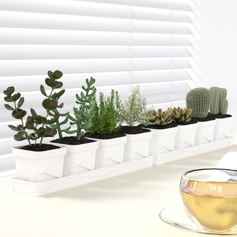 Maceta nórdica minimalista para suculentas con bandeja, maceta de plástico grueso para cactus, plantas verdes de interior y balcón.