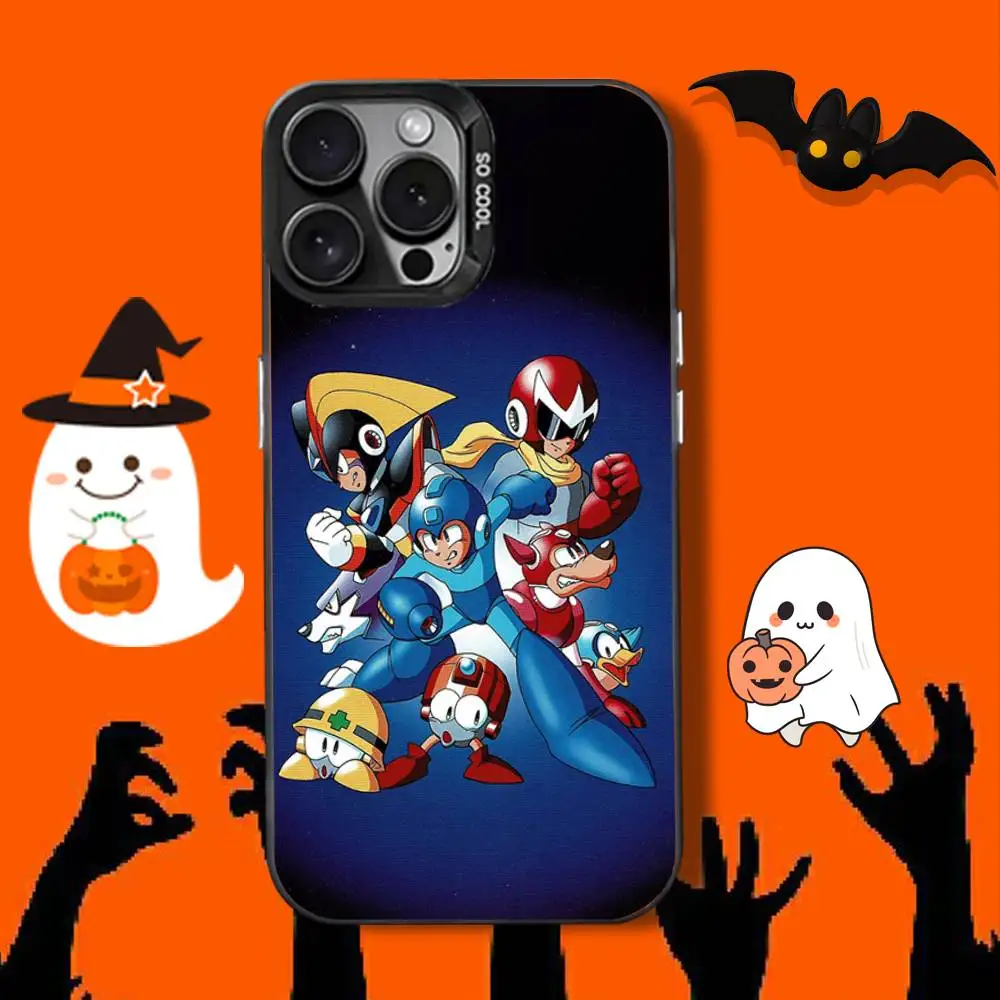 Custodia per telefono Game R-Rockmans M-Megamans per iPhone 16,12,13,17,15,1,11, Mini,Pro,SE,XS,MAX, cover in silicone nero opaco