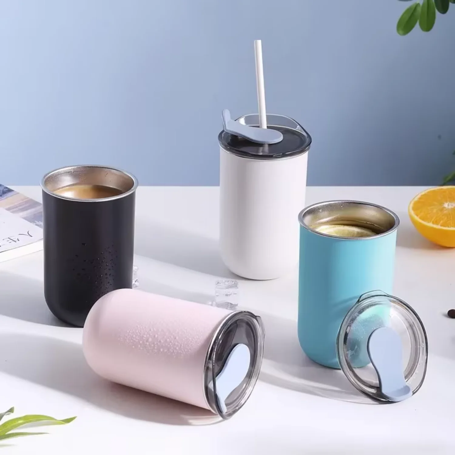 

300ML Stainless Steel Coffee Cup Mug with Lid Simple Insulated Coffee Mug Thermal Bottle Heat-resistant Thermos Mug Drinkware