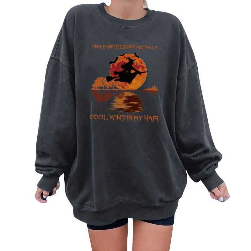 Seeyoushy Funny Witch Print Women Halloween Sweatshirt Women Long Sleeve Winter Crewneck Tops Female Sweatshirt Casual Moletom