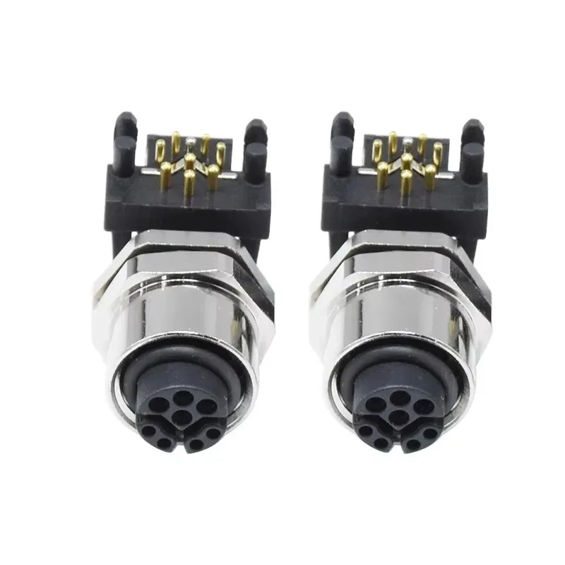 M12 printed circuit board connector, 8-pin Y-code waterproof installation welding right angle female socket,industrial connector