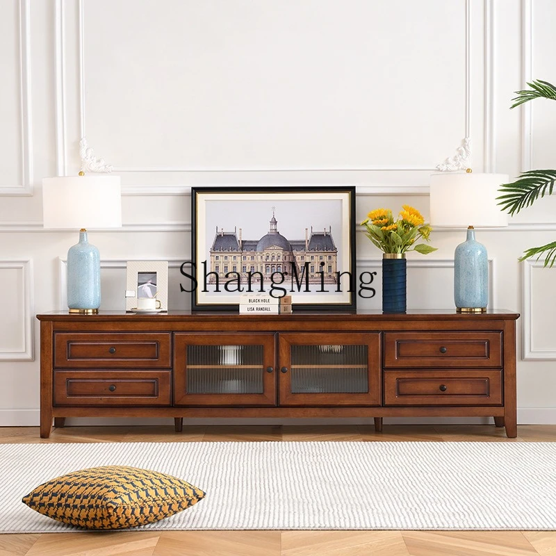 

SM light luxury solid wood coffee table TV cabinet living room small apartment storage locker retro TV cabinet
