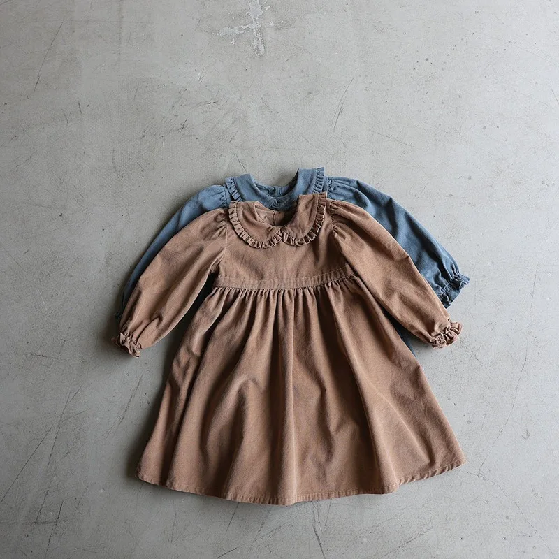 

Korean Girl's Dress Spring And Autumn New Fashionable Japanese Long-sleeved Corduroy Clothes Princess Dress