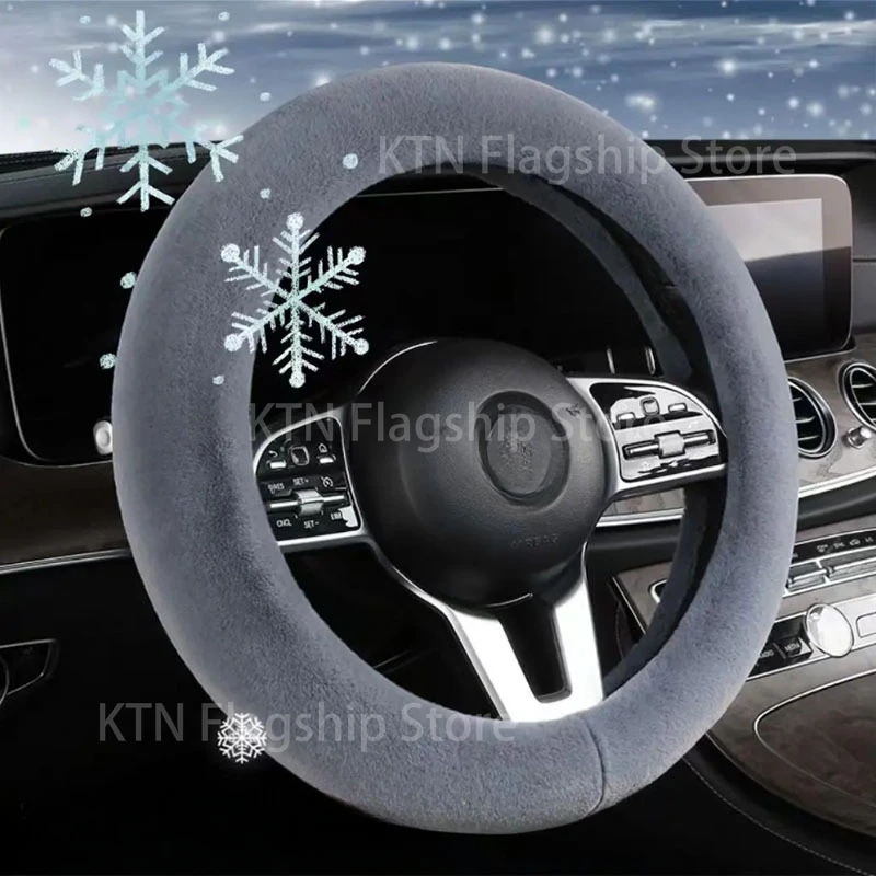 Premium soft fur car steering wheel cover High density warm plush winter steering wheel cover, 38cm steering cover