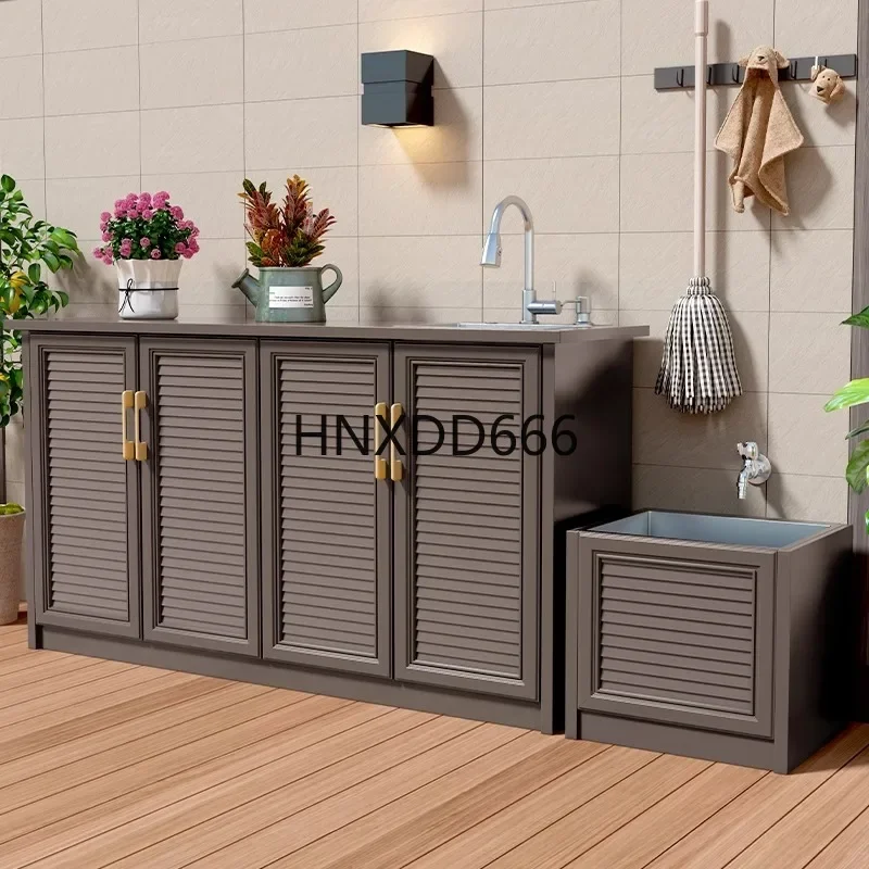 Outdoor aluminum alloy wash basin storage cabinet rain and sun protection mop pool