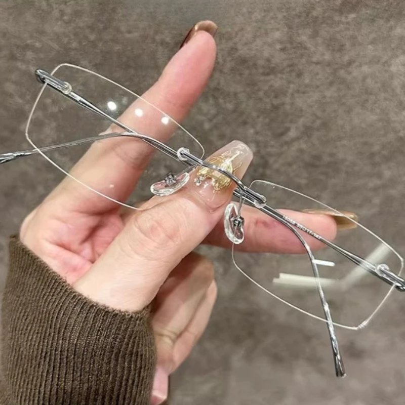 Ultra Light Rimless Glasses Fashion Square Frameless Glasses Metal Frame High Intelligence Sense Minimalist Fashion Eyewear