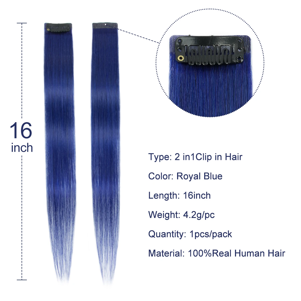 1Pcs/Pack Real Human Hair Extensions 16