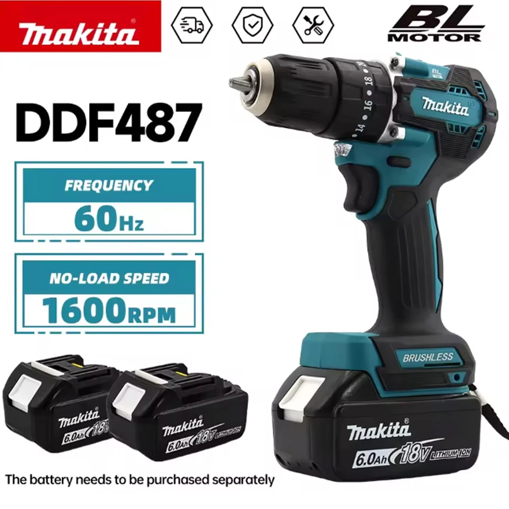 

Original Makita DDF487Cordless Driver Drill Brushless Electric Impact Screwdriver Rechargeable Power Tool 18V With battery
