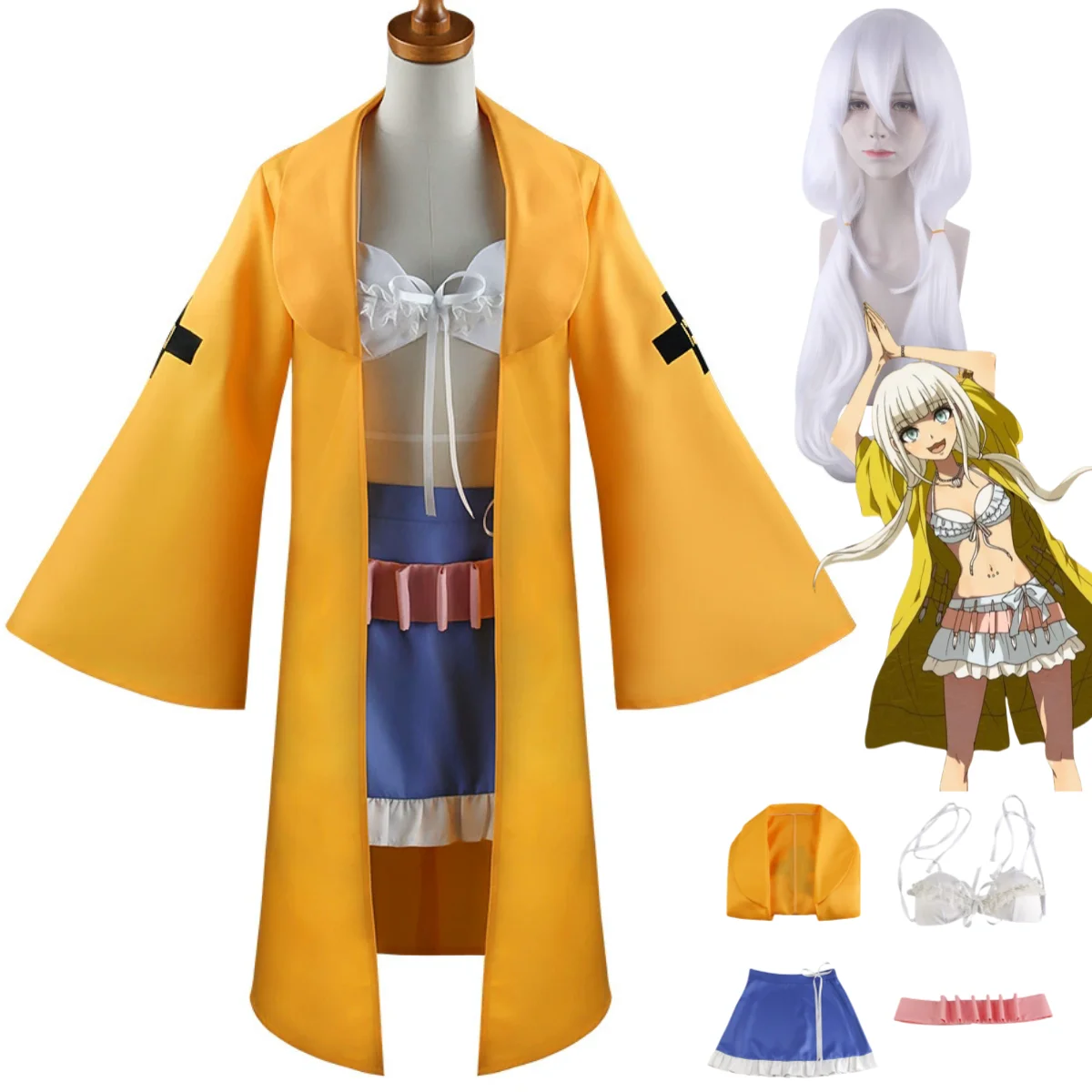 Anime Spiel Angie Yonaga Cosplay Kostüm Gelb Mantel Mantel Sommer Tag Badeanzug Bikini Ube Tops Frau Sexy Strand Party Anzug