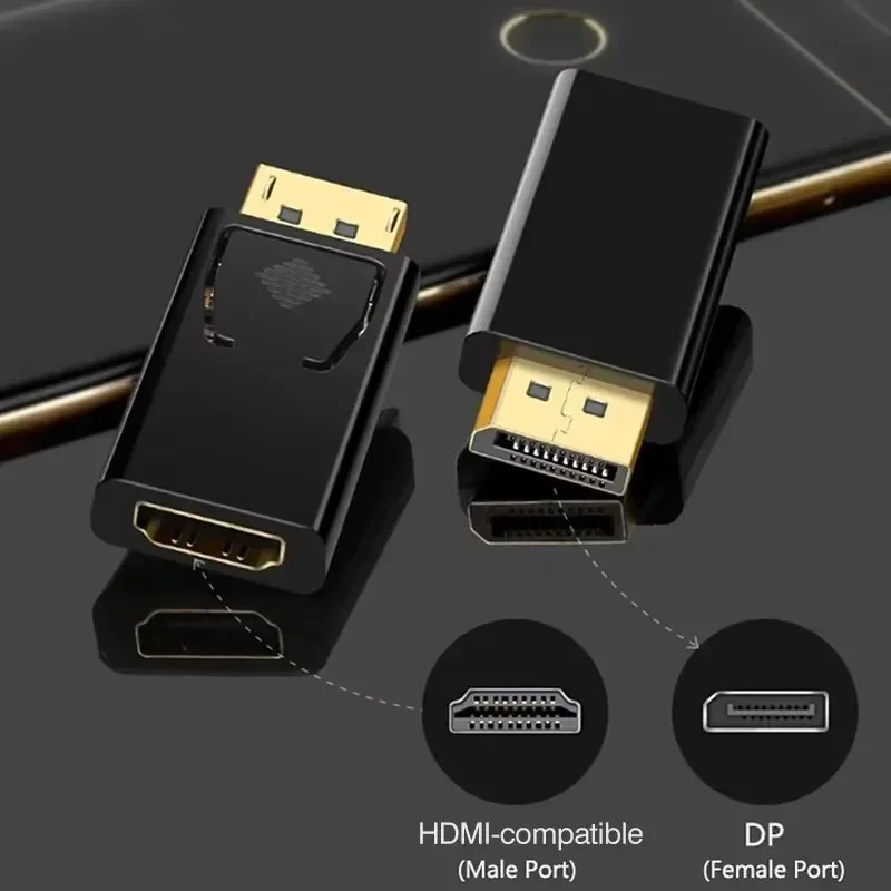 ZLRLMHY-enchufe de Audio y vídeo, convertidor de adaptador DisplayPort a HDMI, puerto de pantalla a adaptador compatible con HDMI para ordenador, TV y portátil