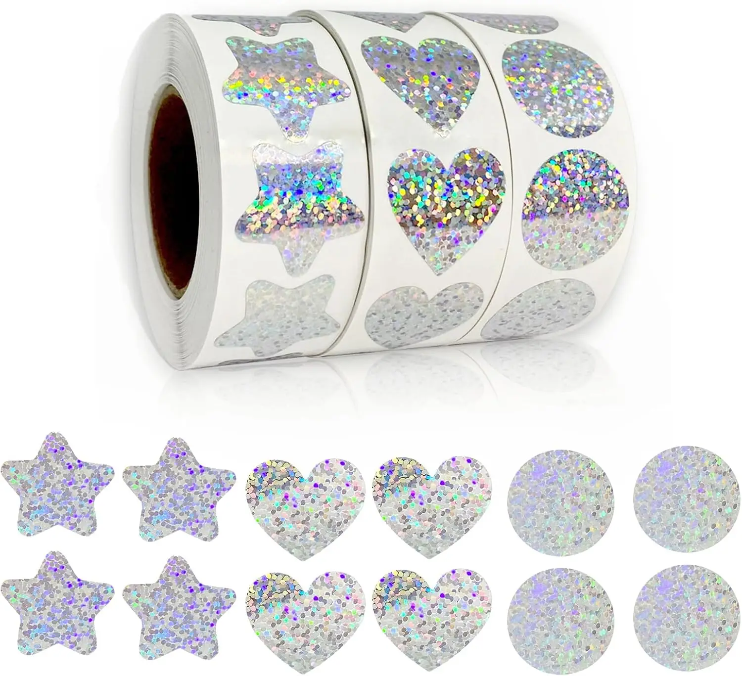 500 Stück/Rolle Laser-Rohling, Liebesherz, Sterne, runde Aufkleber, handgefertigte Dekoration, Urlaub, Geburtstag, Party, Geschenk, Siegeletikett, 2,5 cm